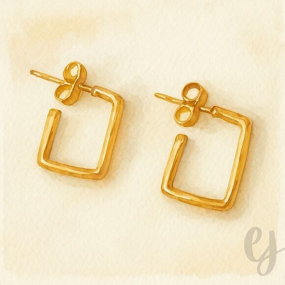 Men’s Axis Hoops – Polished Gold Tone Square Earrings, Small 1/2” Hoop Earrinngs - Picture 1 of 8